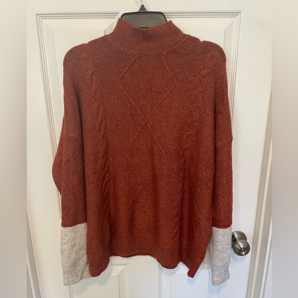 Women’s Como Vintage Burnt Orange and Grey Turtleneck Sweater- SZ Large